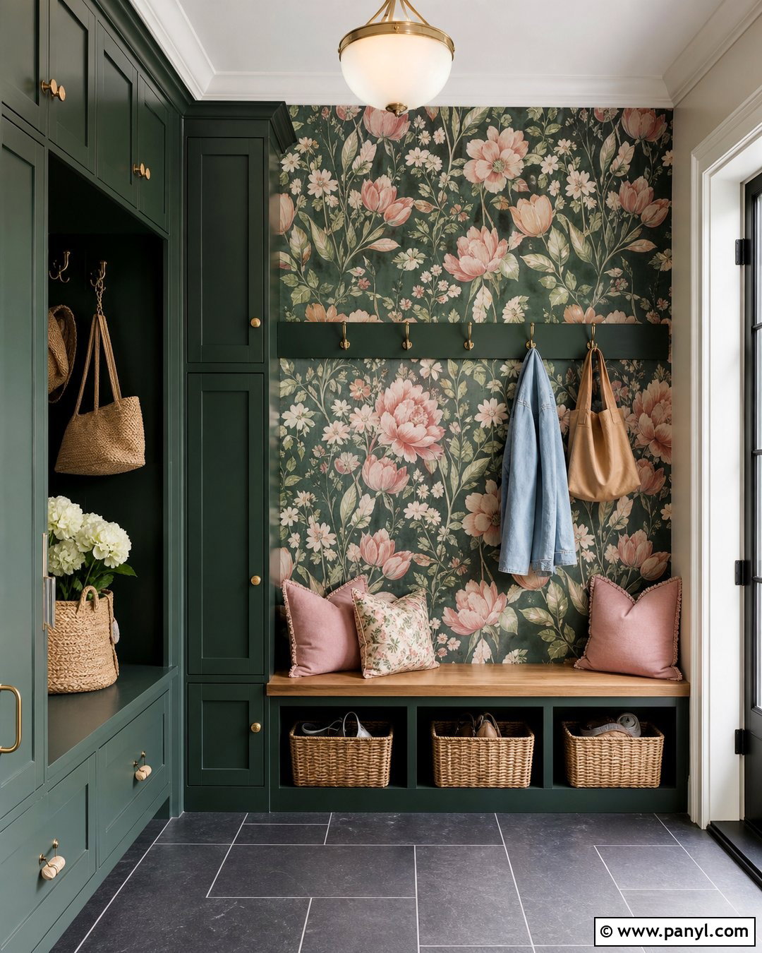 Green And Pink Floral Mudroom Accent Wall - 35 colorful accent wall ideas