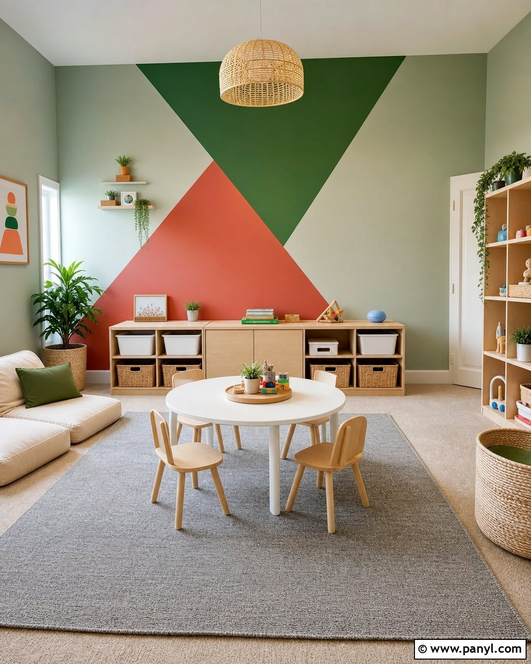 Green And Red Geometric Playroom Walls - 20 Red And Green Wall Paint Ideas