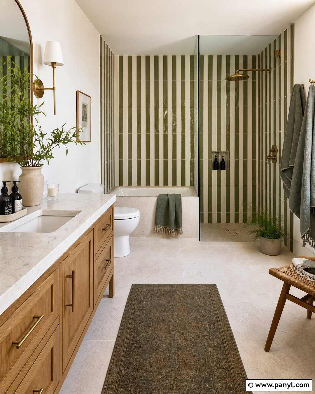 Green And White Striped Tile Bathroom - 20 Elegant Bathroom With Striped Walls