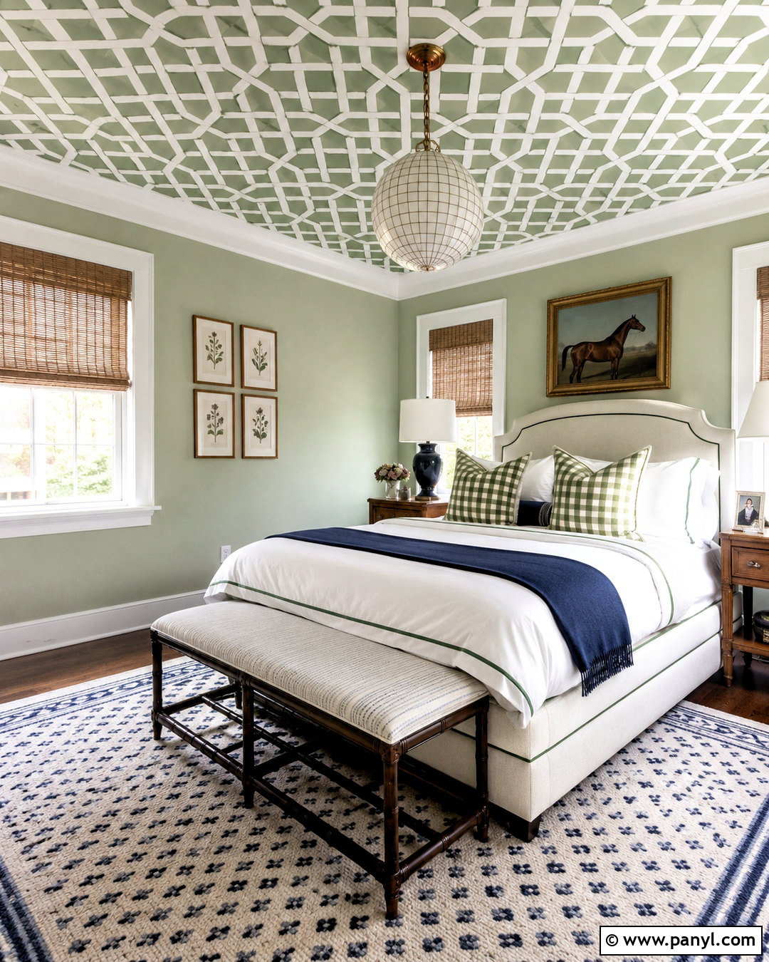 Green And White Wallpapered Ceiling Bedroom - 20 preppy wallpaper ideas