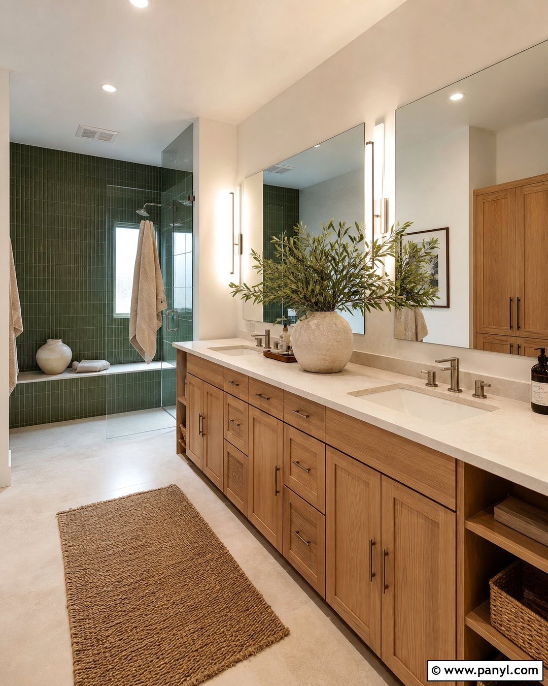 Green And Wood Bathroom Accent Wall - 35 Green Accent Wall Bathroom Ideas