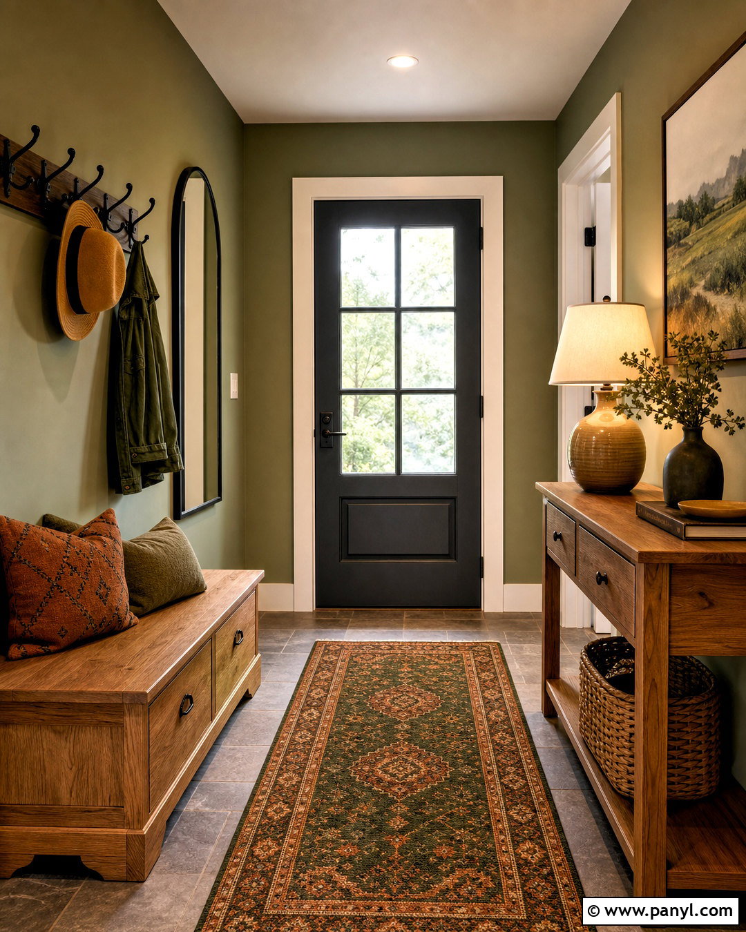 Green And Wood Entryway - 20 green color room ideas