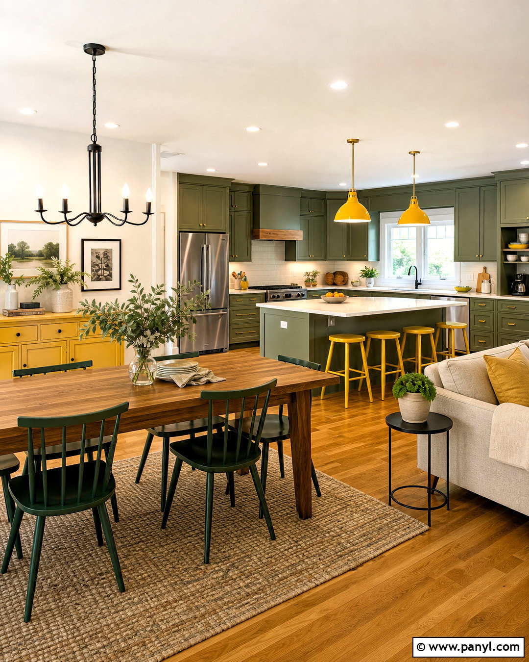 Green And Yellow Open-Plan Kitchen - 20 green and yellow kitchen ideas