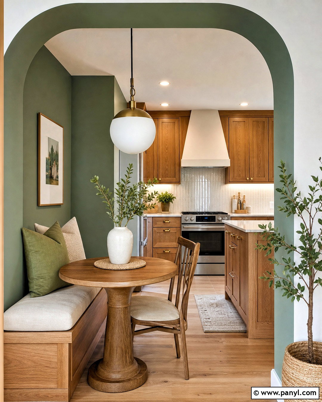 Green Arch Accent Wall Around A Dining Nook - 20 green accent wall kitchen ideas