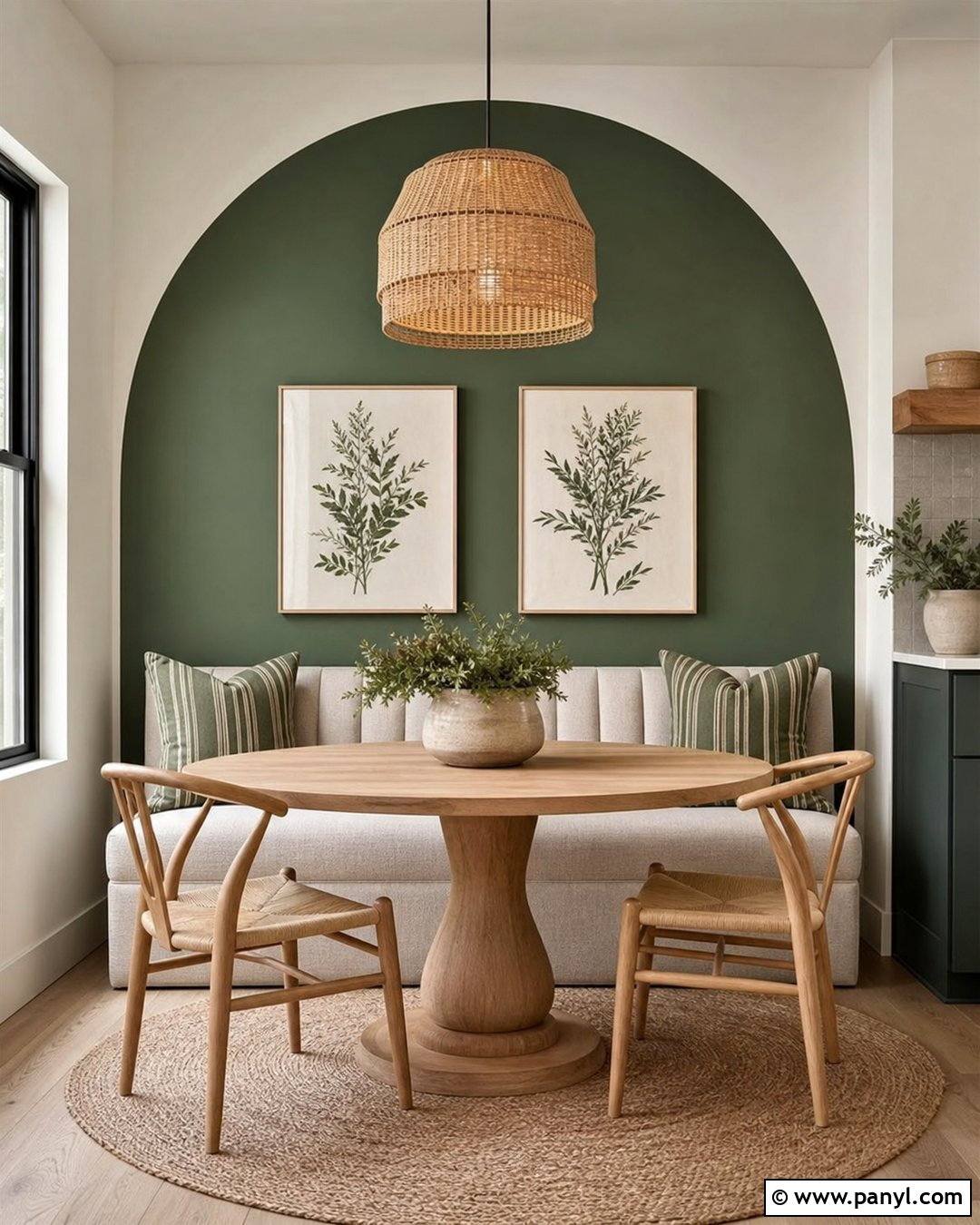Green Arched Accent Wall Breakfast Nook - 20 Arched Painted Accent Wall Ideas
