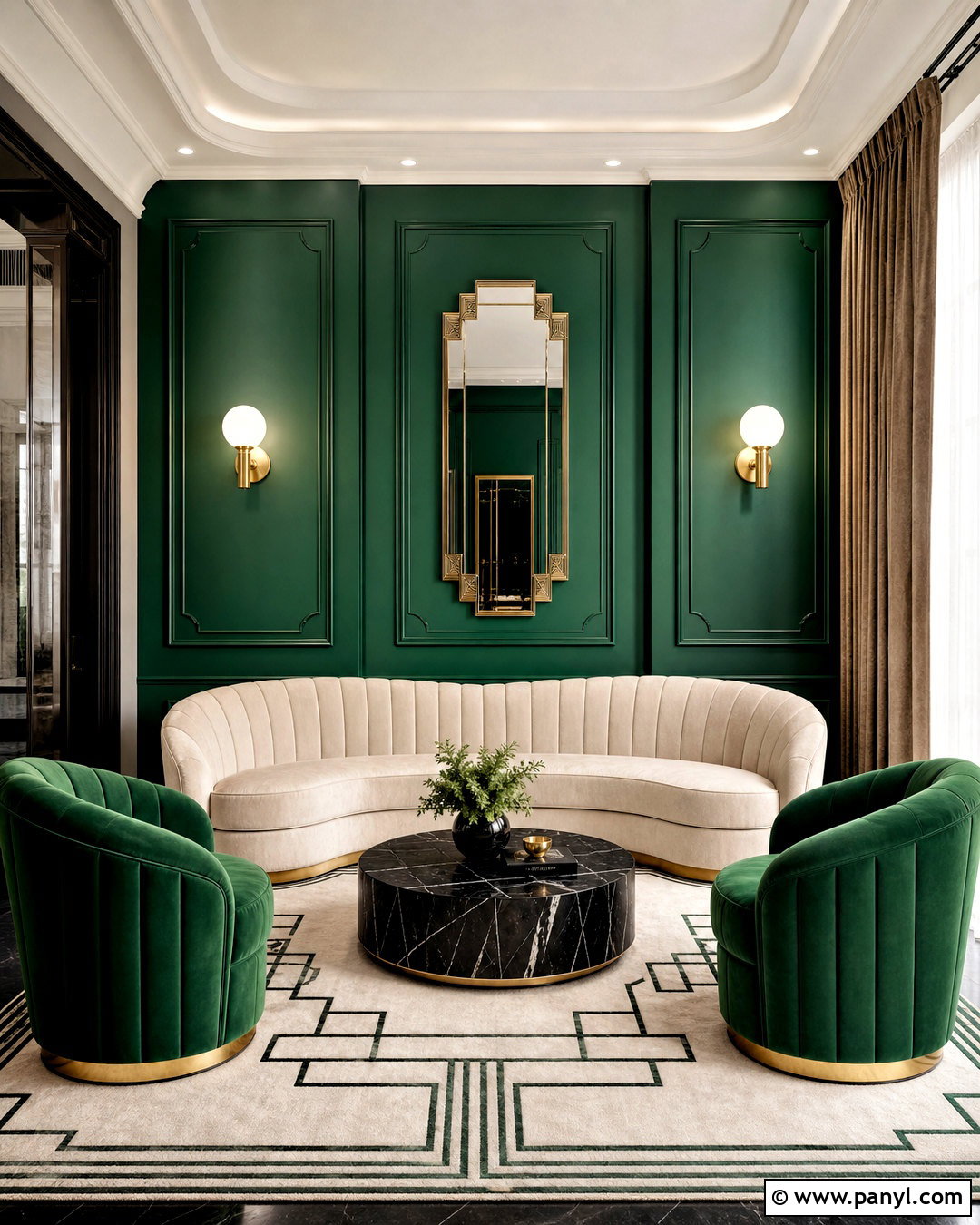 Green Art Deco Living Room - 20 moody green living room ideas