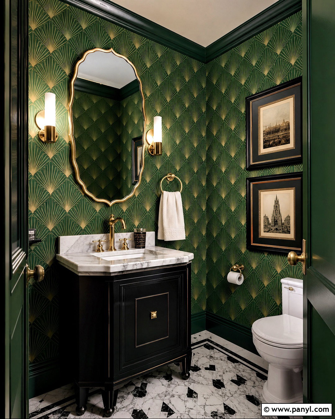 Green Art Deco Powder Room - 20 green interior design ideas