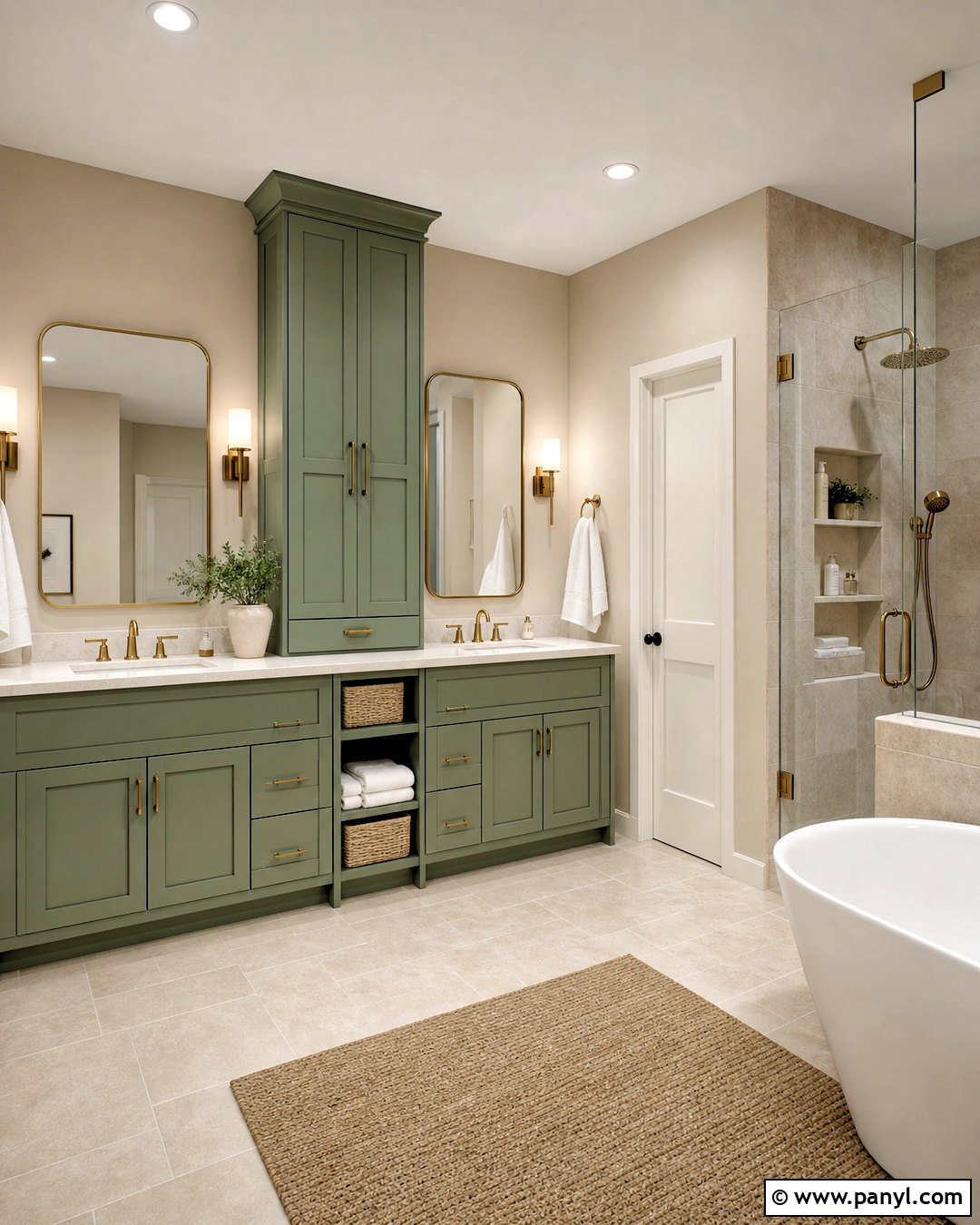 Green Bathroom Cabinets with Beige Walls - 20 beige and green bathroom ideas