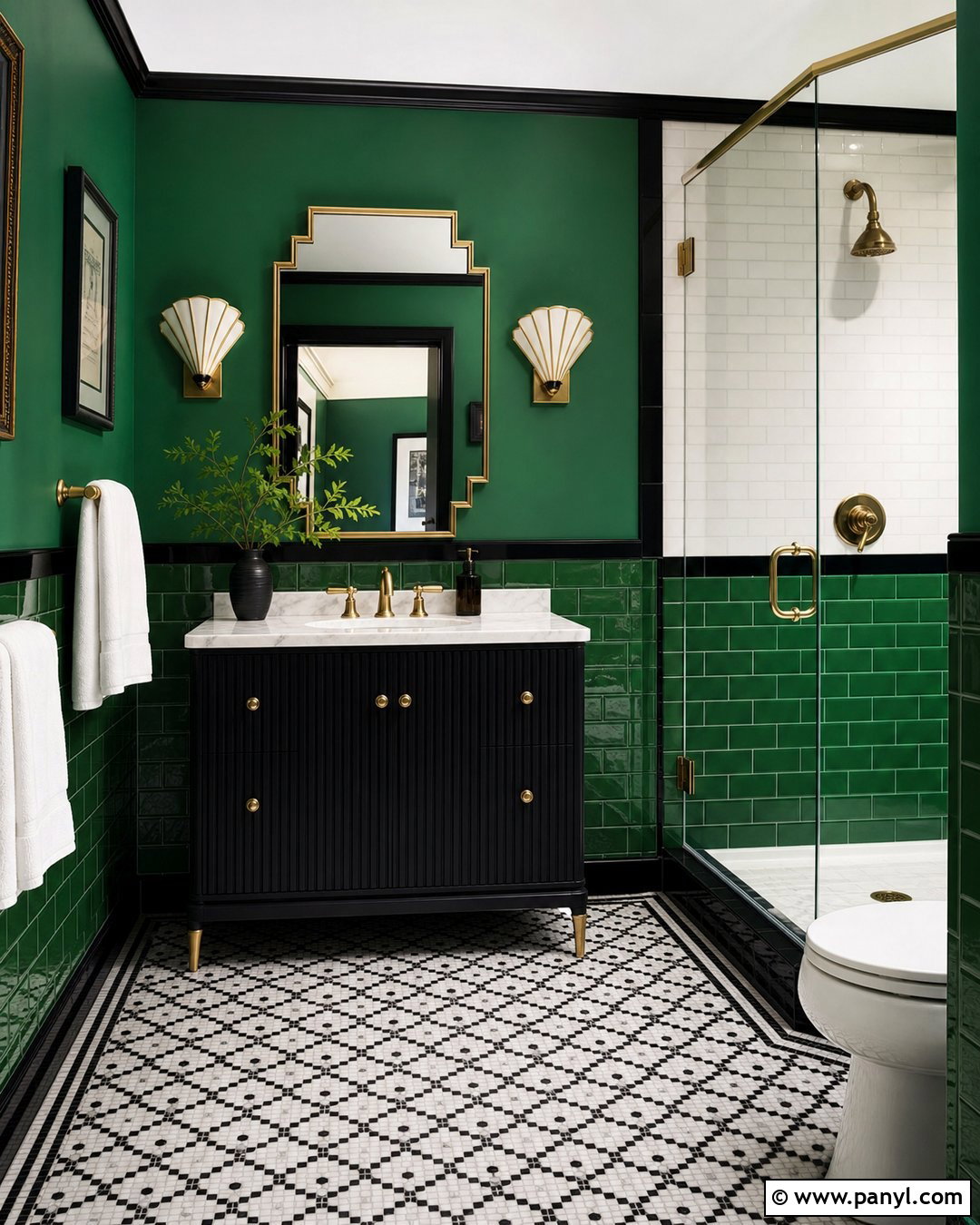 Green Bathroom Walls With Art Deco Details - 35 Bathroom Green Walls