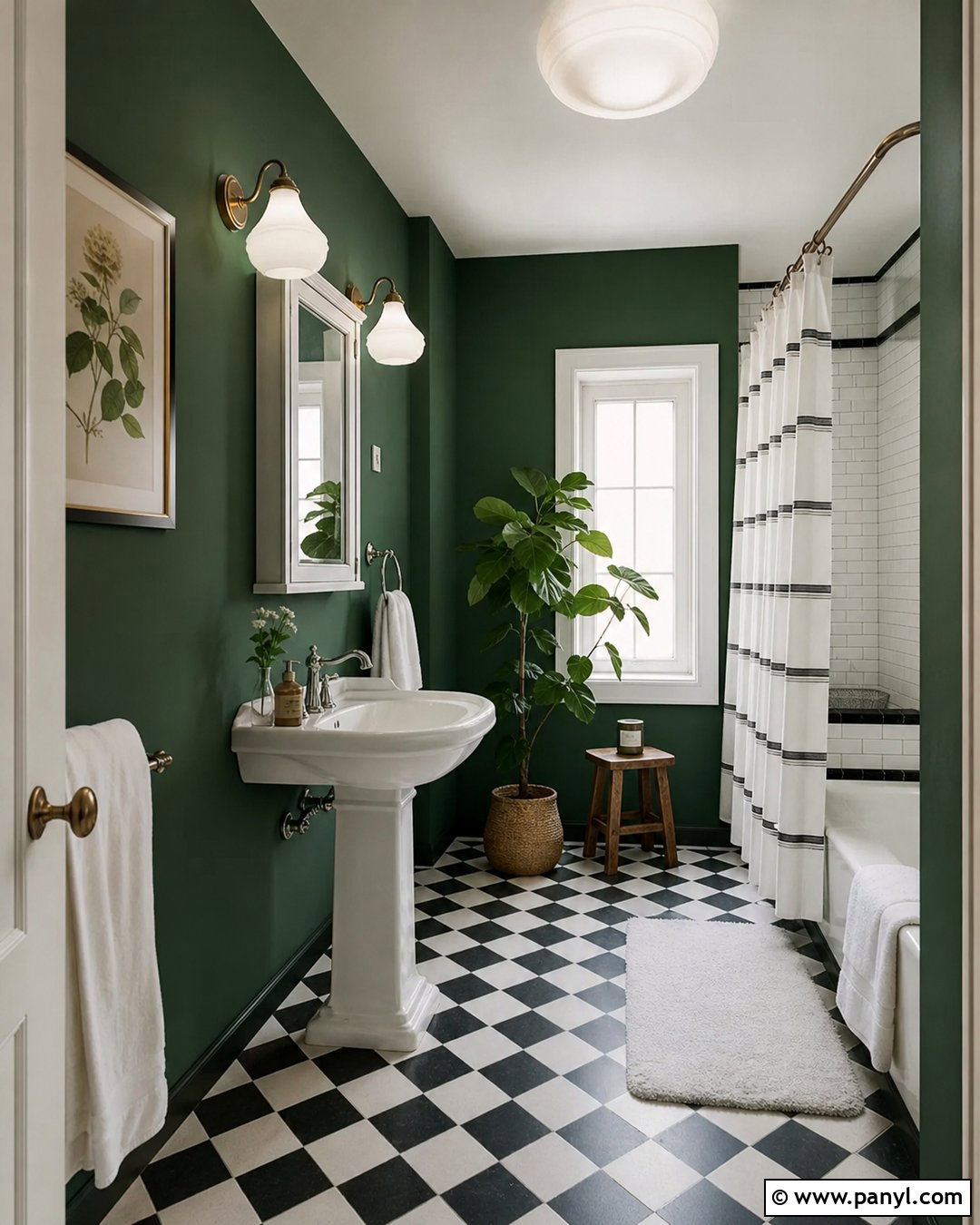Green Bathroom Walls With Checkerboard Floor - 35 Bathroom Green Walls