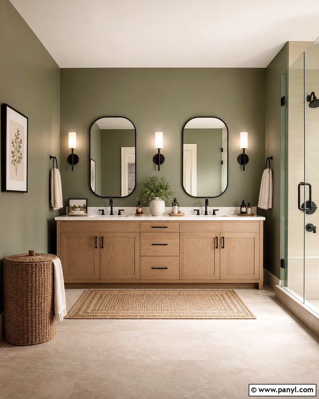 Green Bathroom Walls With Double Vanity - 35 Bathroom Green Walls