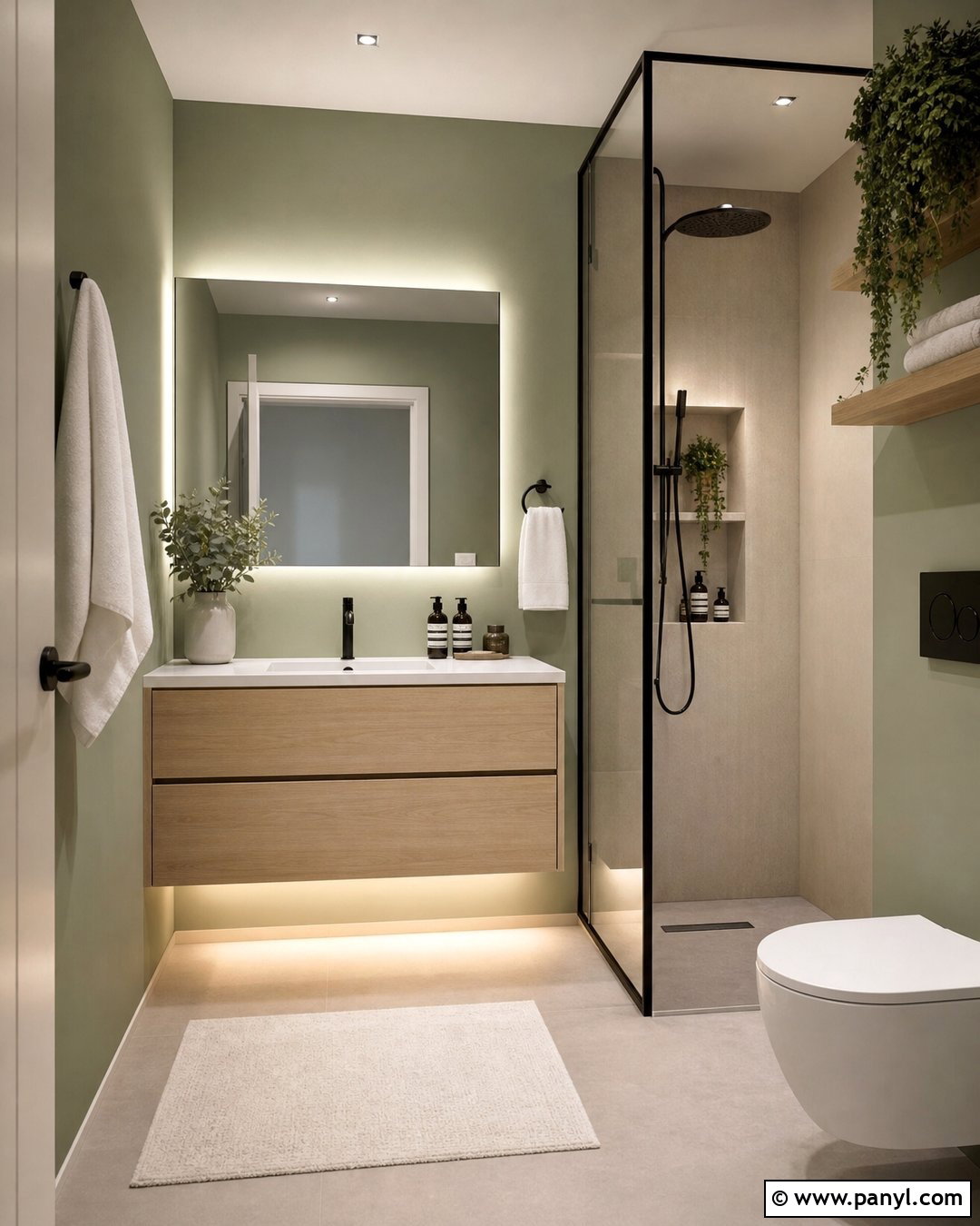 Green Bathroom Walls With Floating Vanity - 35 Bathroom Green Walls