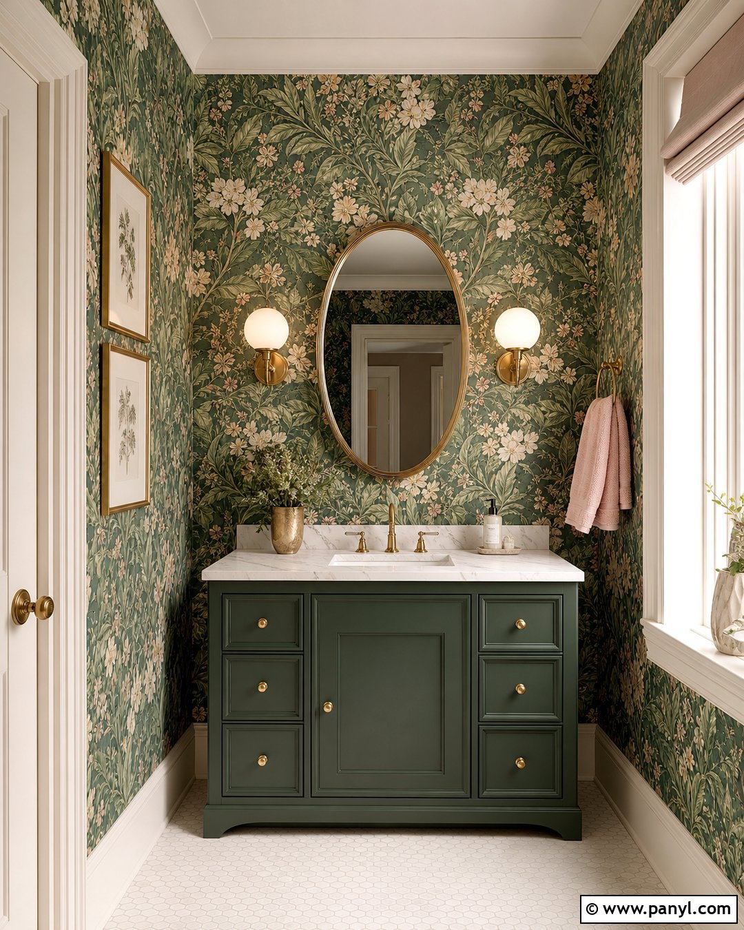 Green Bathroom Walls With Floral Wallpaper - 35 Bathroom Green Walls