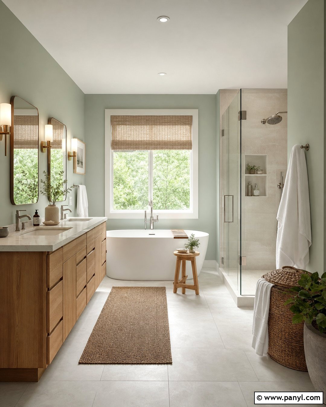 Green Bathroom Walls With Freestanding Tub - 35 Bathroom Green Walls