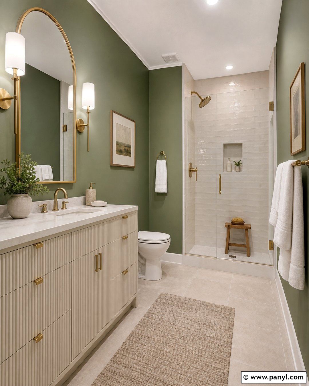 Green Bathroom Walls With Gold Accents - 35 Bathroom Green Walls