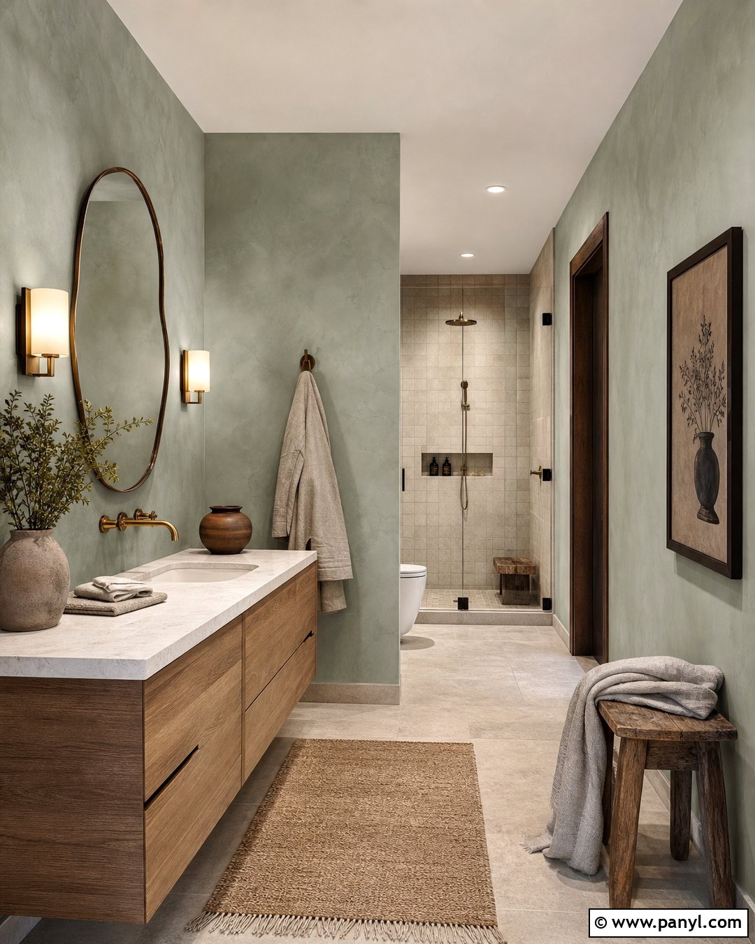 Green Bathroom Walls With Limewash Finish - 35 Bathroom Green Walls