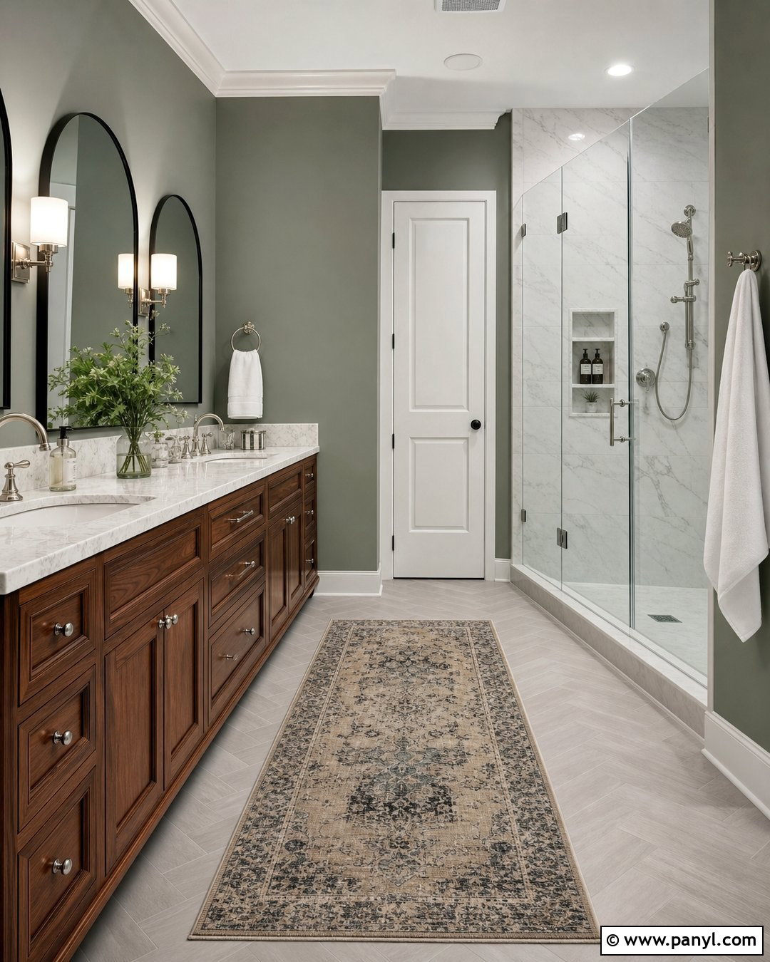 Green Bathroom Walls With Marble Vanity - 35 Bathroom Green Walls