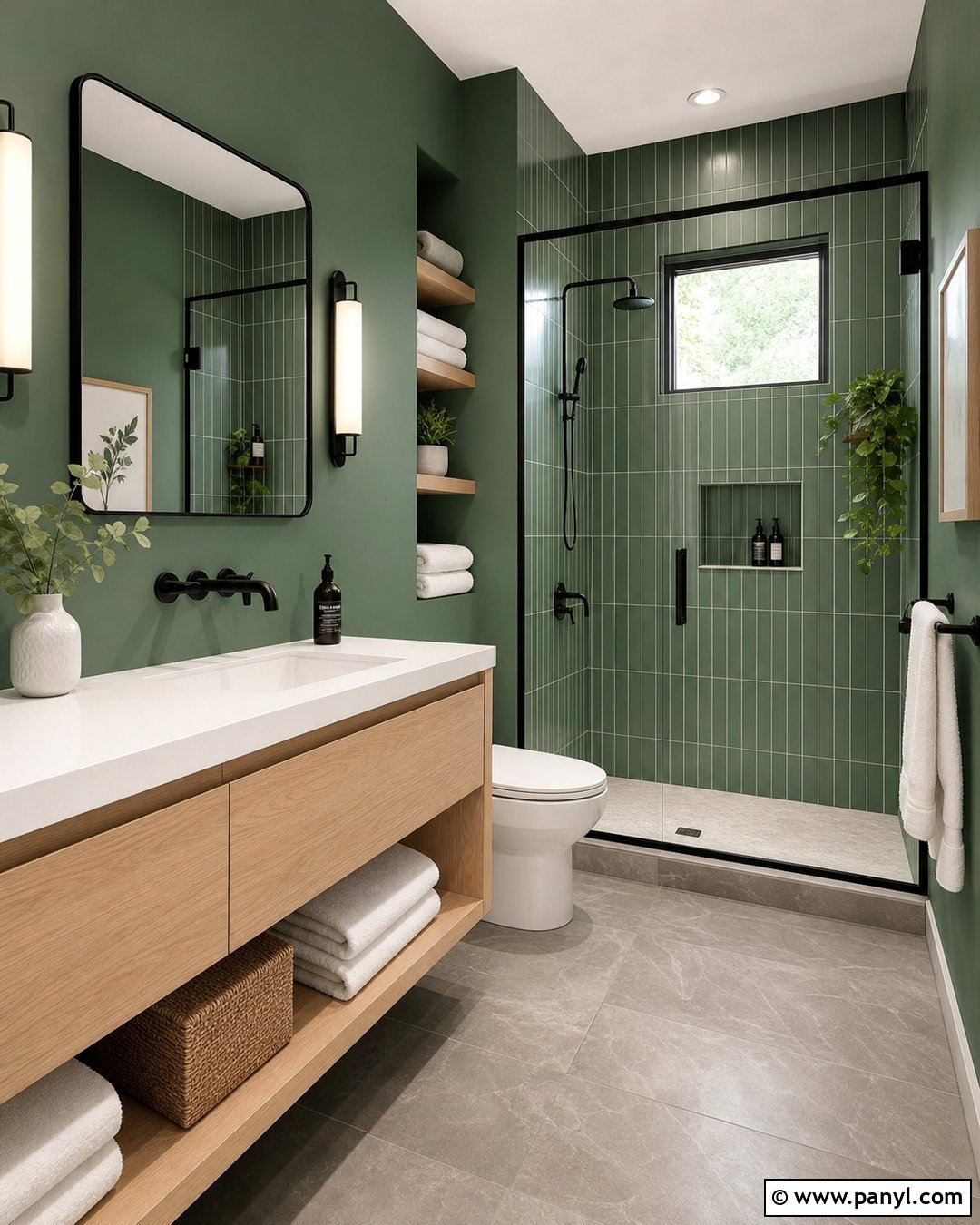 Green Bathroom Walls With Matte Black Fixtures - 35 Bathroom Green Walls