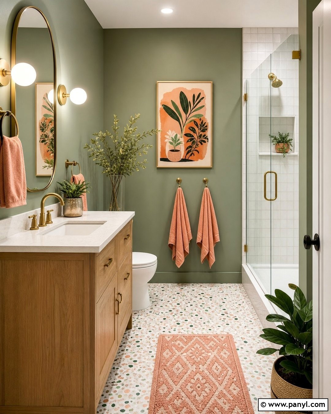Green Bathroom Walls With Peach Accents - 35 Bathroom Green Walls
