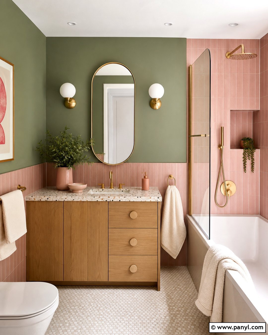 Green Bathroom Walls With Pink Tile - 35 Bathroom Green Walls