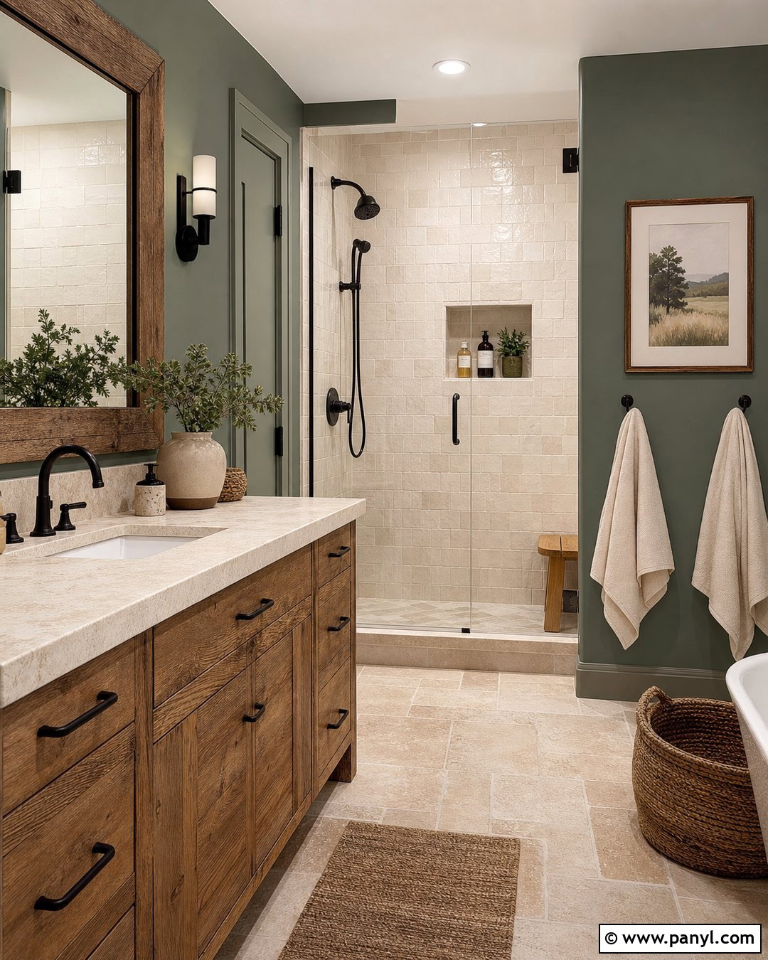 Green Bathroom Walls With Rustic Wood - 35 Bathroom Green Walls