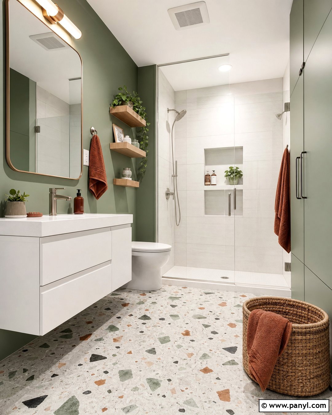 Green Bathroom Walls With Terrazzo Floor - 35 Bathroom Green Walls