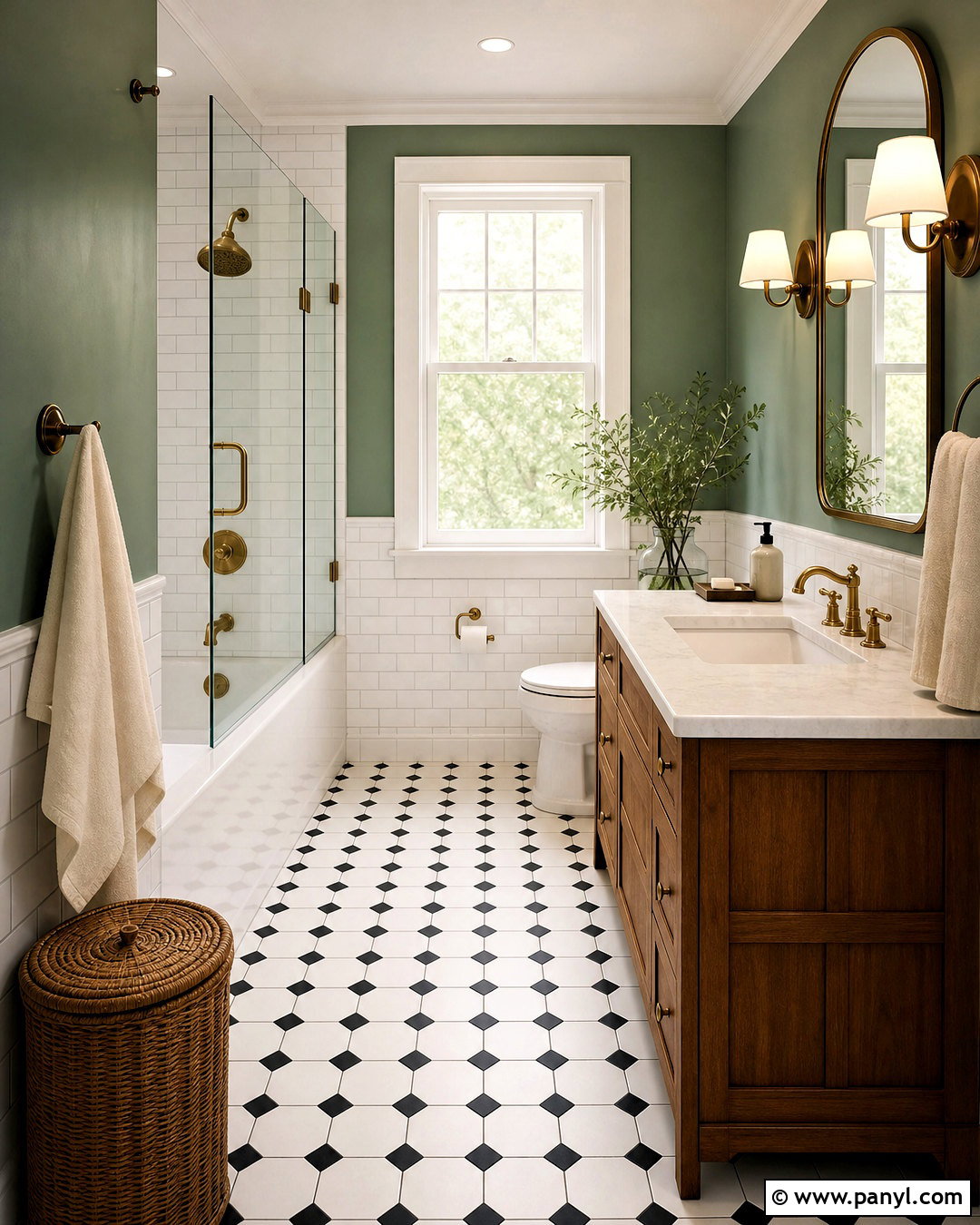 Green Bathroom With Black And White Tile Floor - 20 bathroom with black and white tile floor ideas