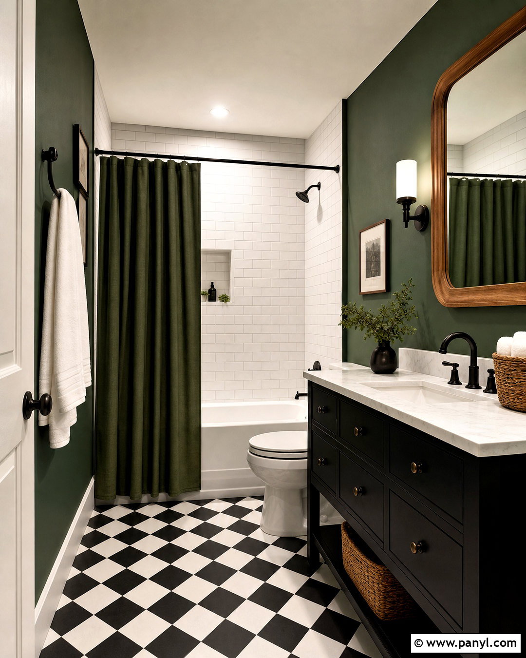 Green Bathroom With Black And White Tile - 20 green bathroom inspo ideas