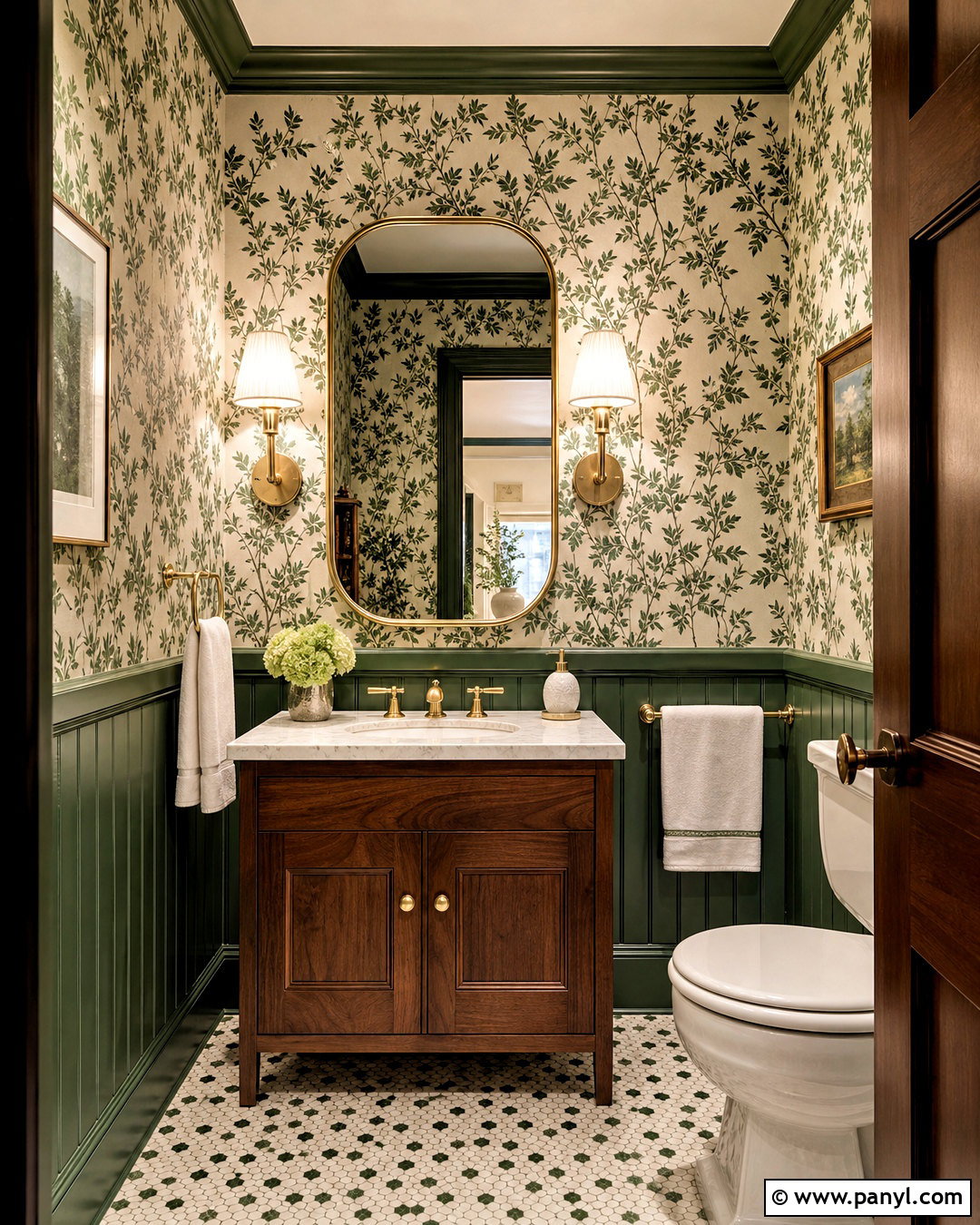 Green Bathroom With Botanical Wallpaper - 20 green bathroom inspo ideas