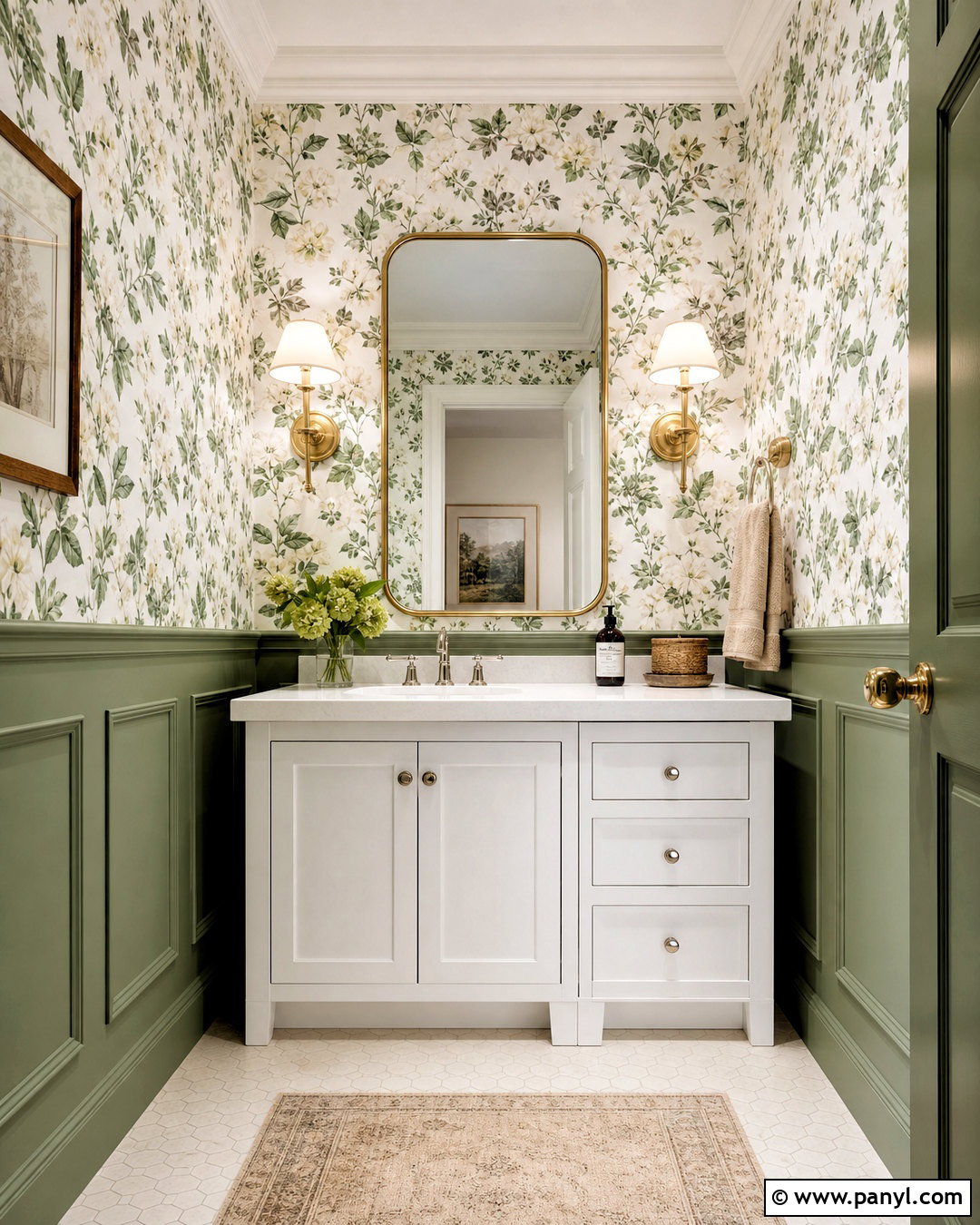Green Bathroom With Botanical Wallpaper - 20 safe green bathroom ideas