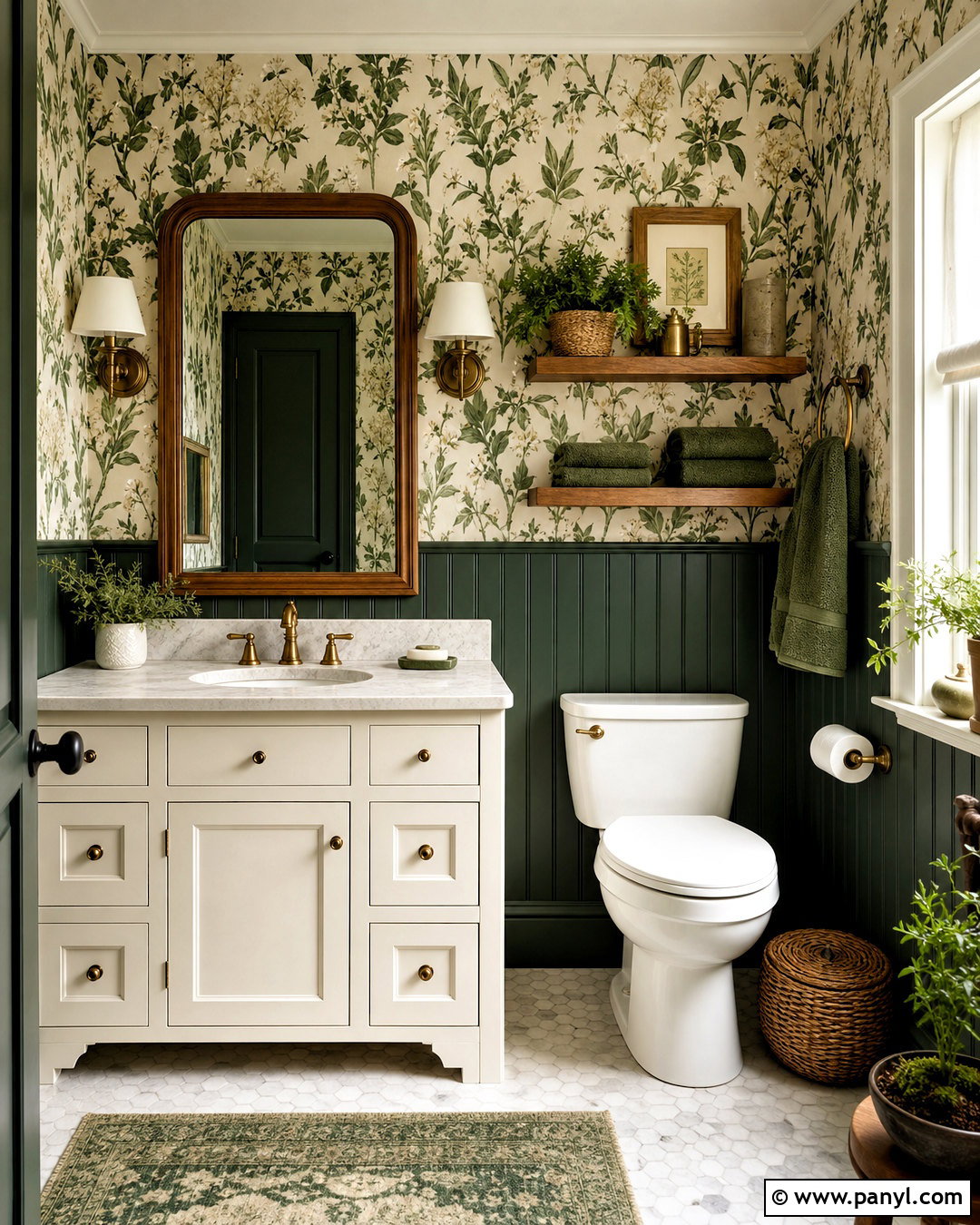 Green Bathroom With Botanical Wallpaper - 20 green bathroom design ideas