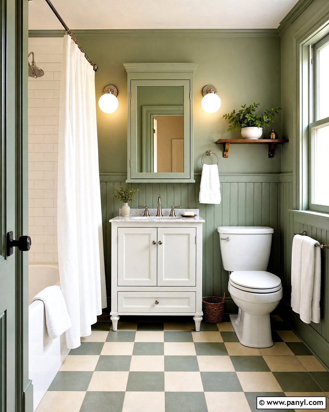 Green Bathroom With Checkerboard Floor - 20 green bathroom design ideas