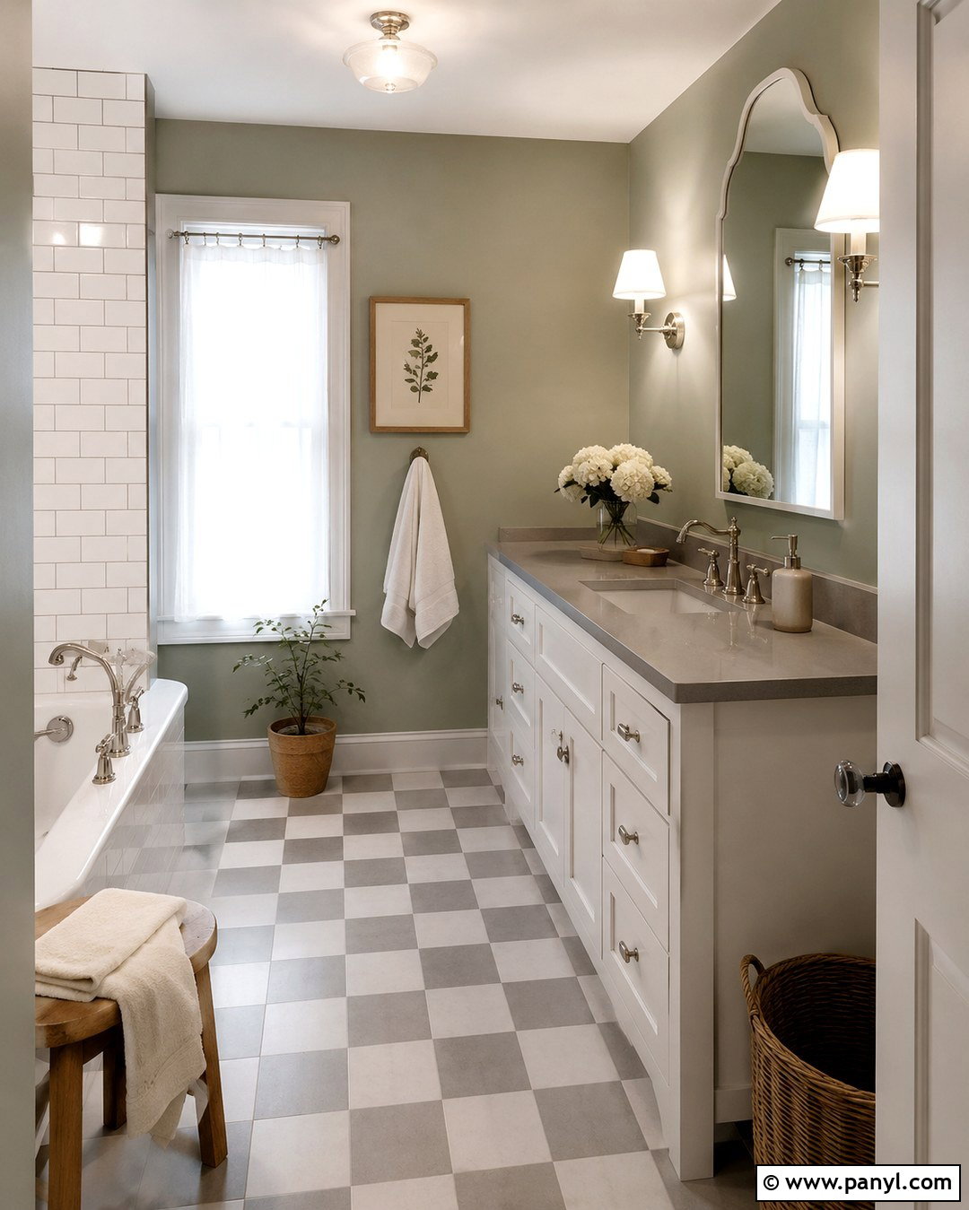 Green Bathroom With Grey Checkerboard Floor - 20 Bathroom Green Walls Grey Floor Ideas