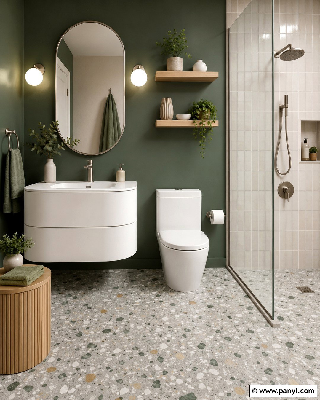Green Bathroom With Grey Terrazzo Floor - 20 Bathroom Green Walls Grey Floor Ideas