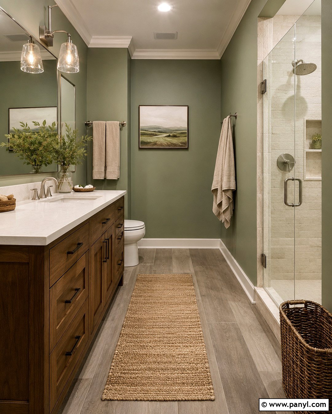 Green Bathroom With Grey Wood Look Floor - 20 Bathroom Green Walls Grey Floor Ideas