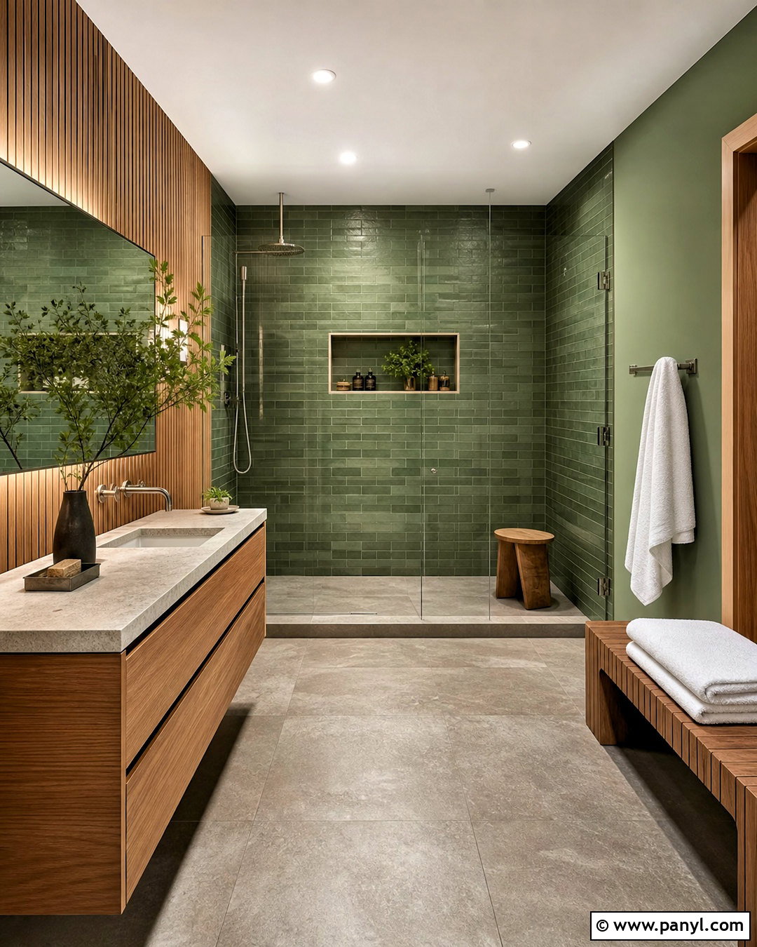 Green Bathroom With Natural Wood Paneling - 20 green bathroom design ideas