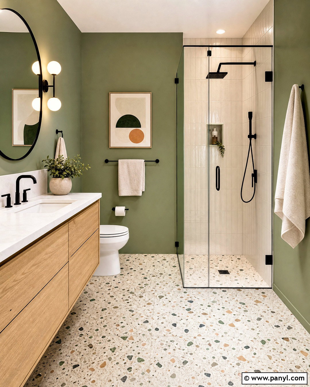 Green Bathroom With Terrazzo Flooring - 20 green bathroom design ideas