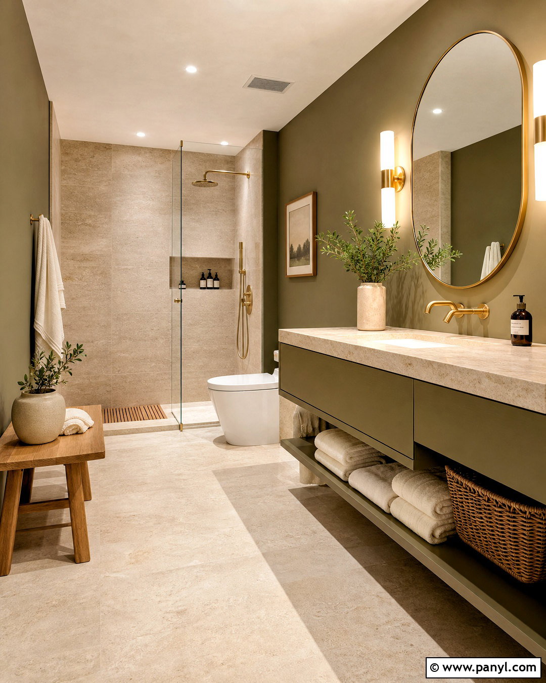 Green Bathroom With Travertine Tile - 20 modern green bathroom ideas