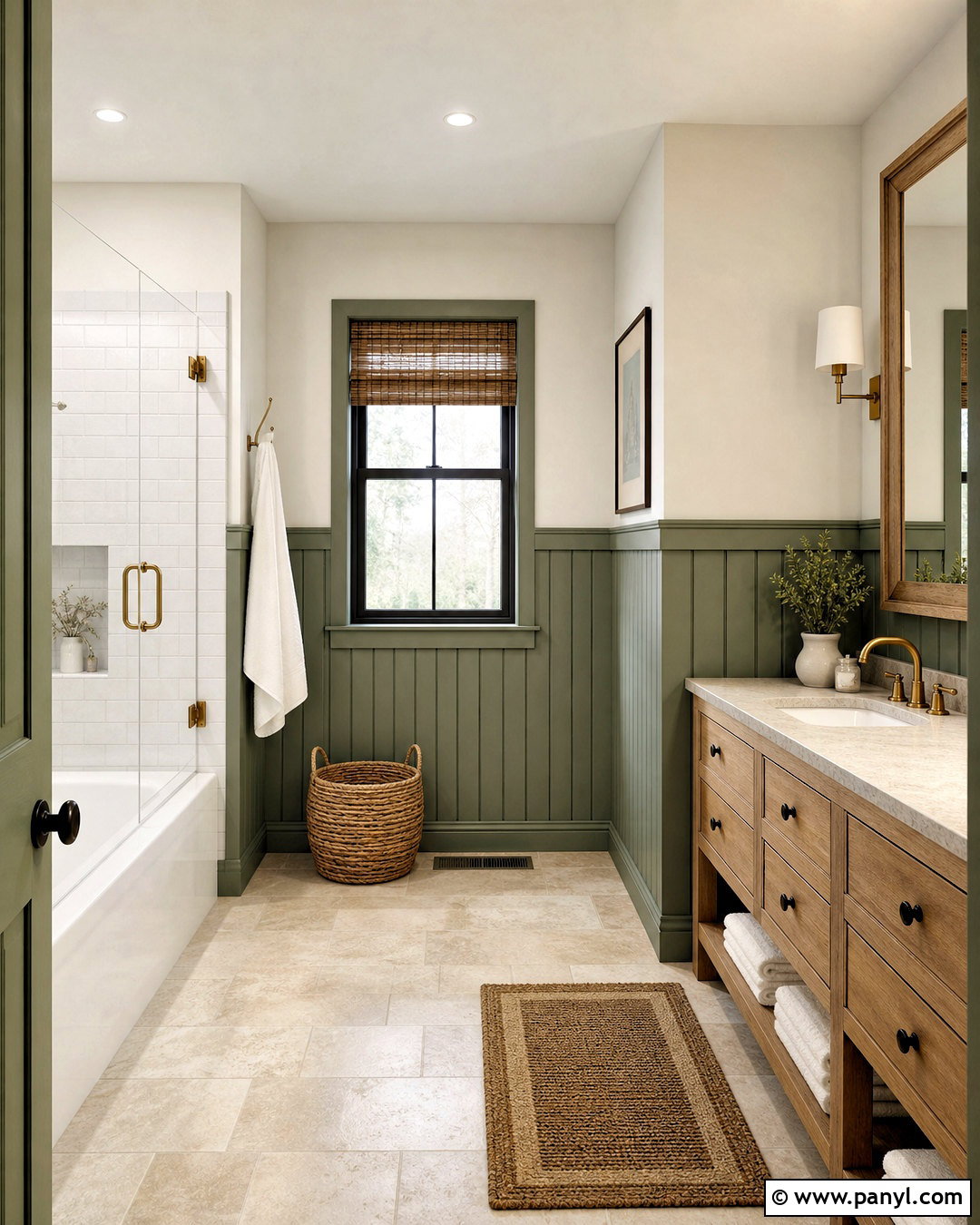 Green Bathroom With Wall Paneling - 20 safe green bathroom ideas