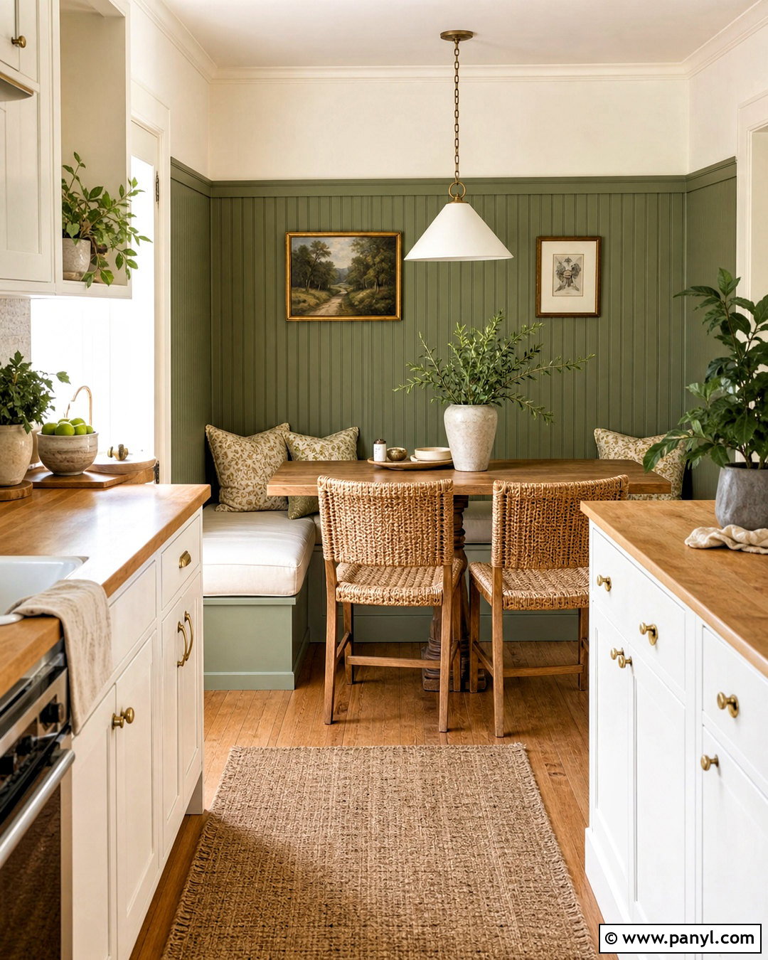 Green Beadboard Accent Wall In A Breakfast Nook - 20 green accent wall kitchen ideas