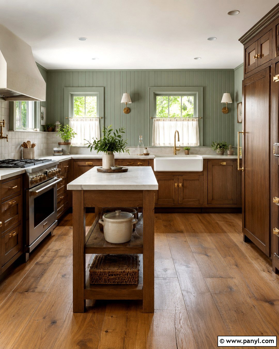 20 Green Wall Brown Cabinet Kitchen Ideas: Warm Kitchen Looks