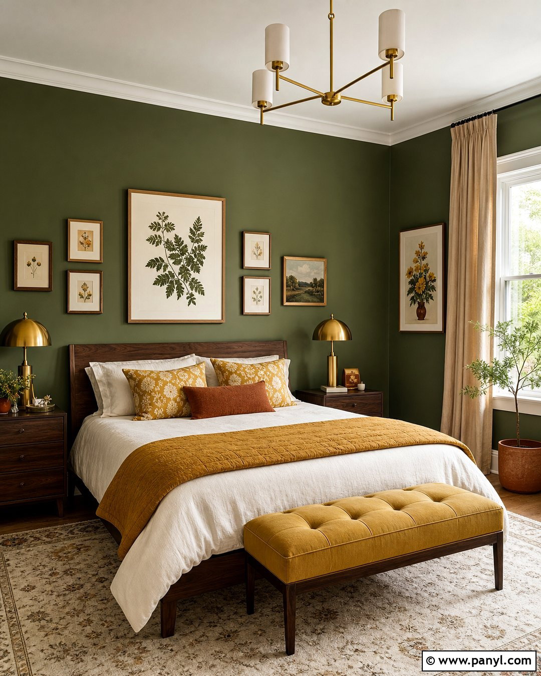 Green Bedroom With Mustard Accents - 50 green walls