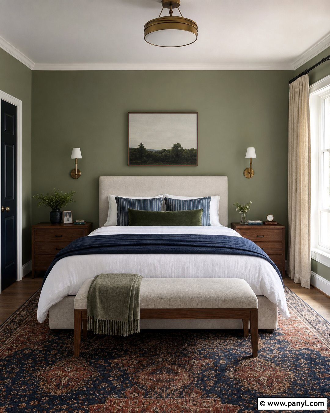 Green Bedroom With Navy Accents - 50 green walls