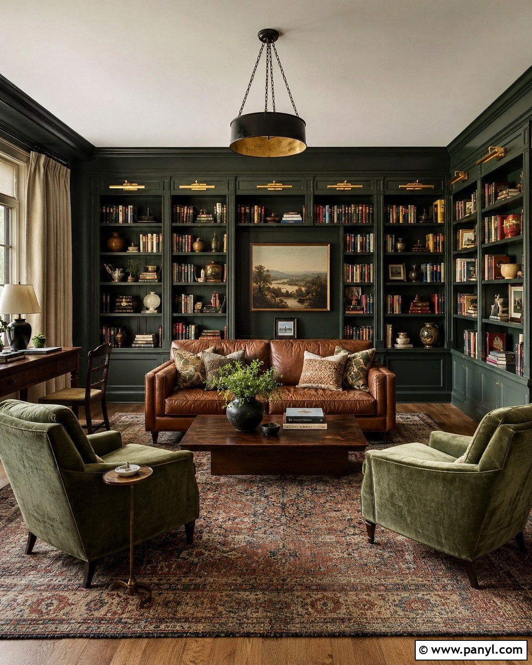Green Black Library - 20 Black Wall Paint Color Ideas