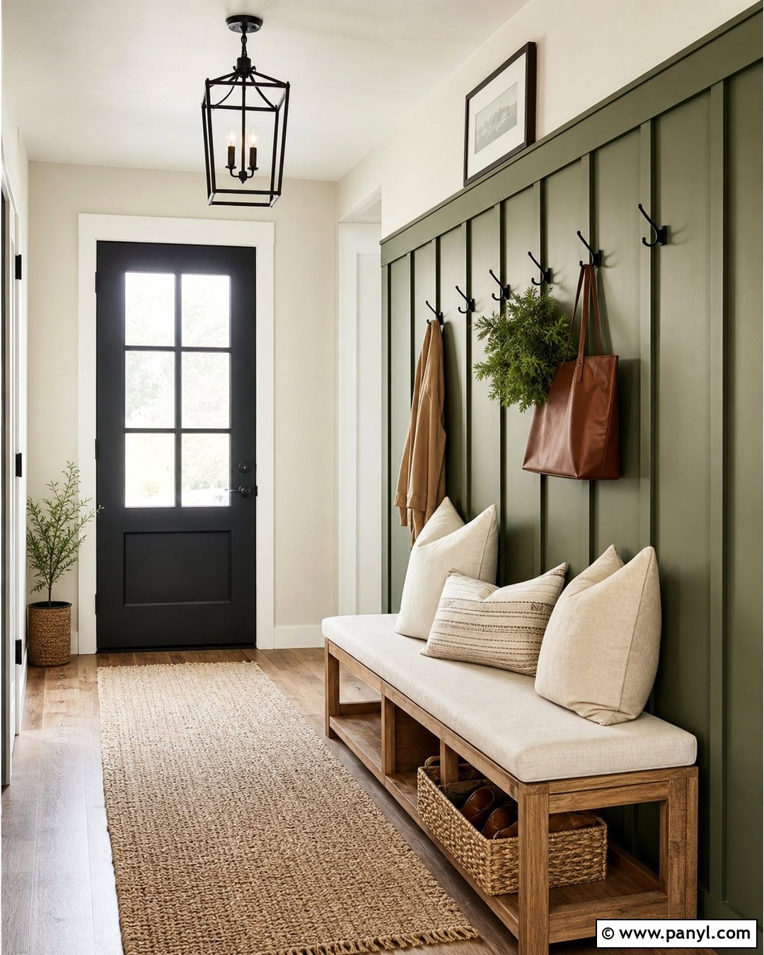 Green Board And Batten Accent Wall - 20 Green Accent Wall Foyer Ideas