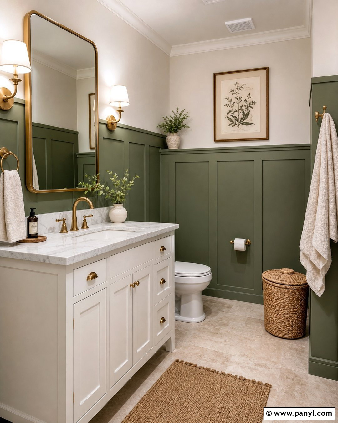 Green Board And Batten Bathroom - 20 Green Wall Bathroom Style Ideas