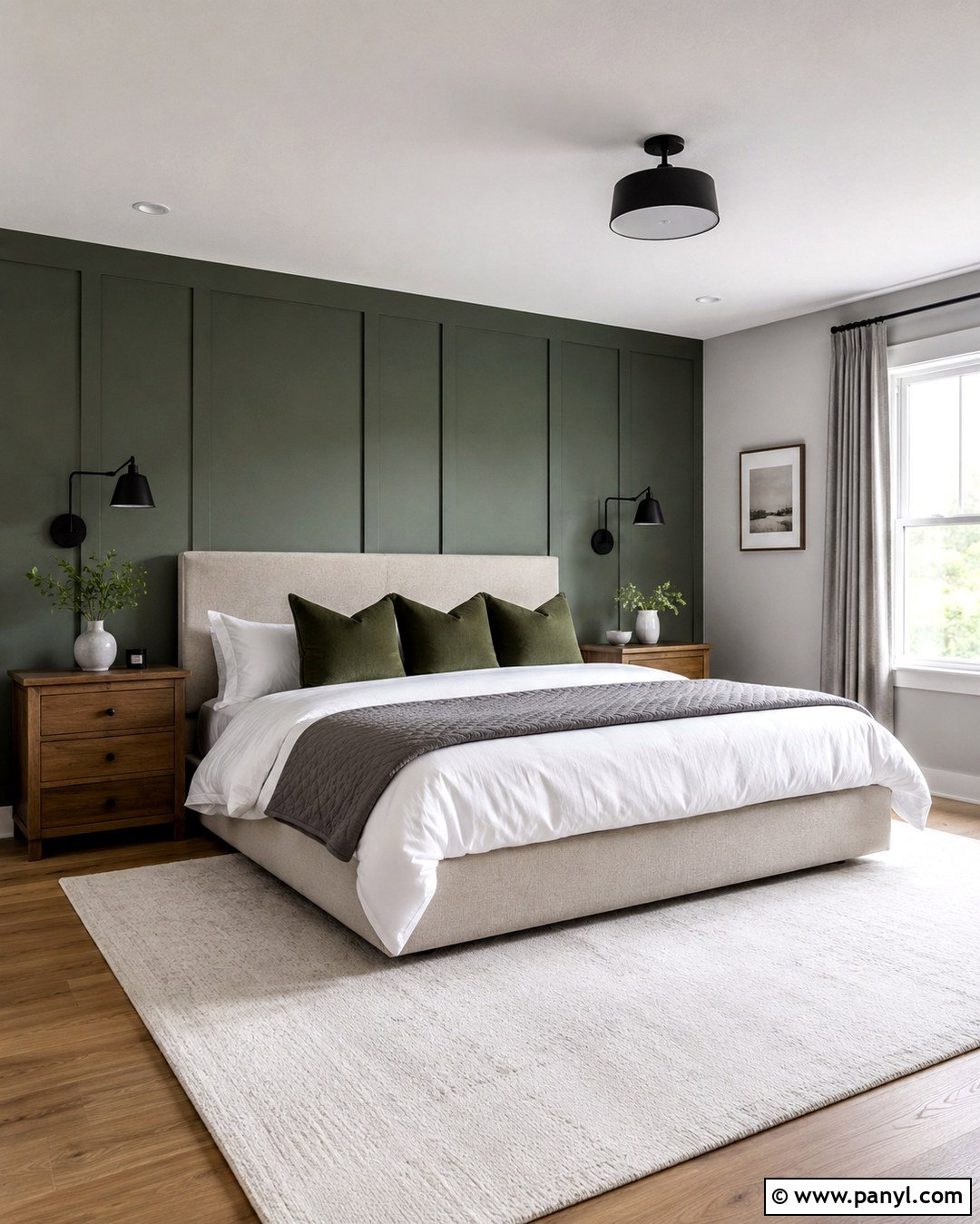 Green Board And Batten Bedroom Wall - 20 Gray Walls With Green Accent Wall Ideas
