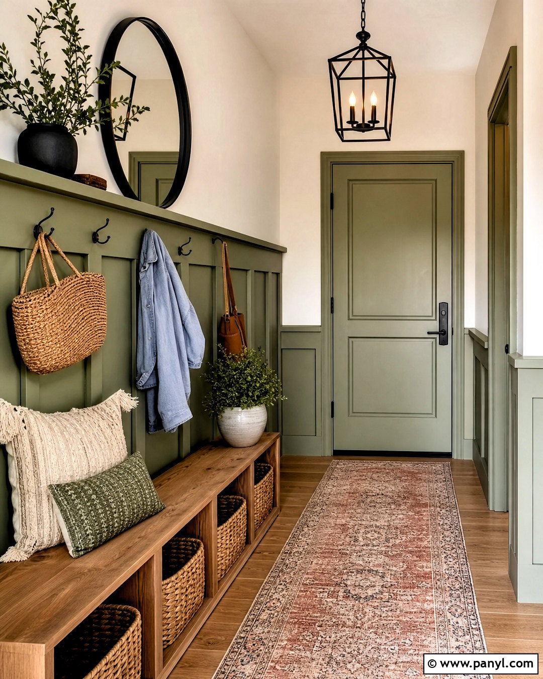Green Board And Batten Entryway - 20 half green wall ideas