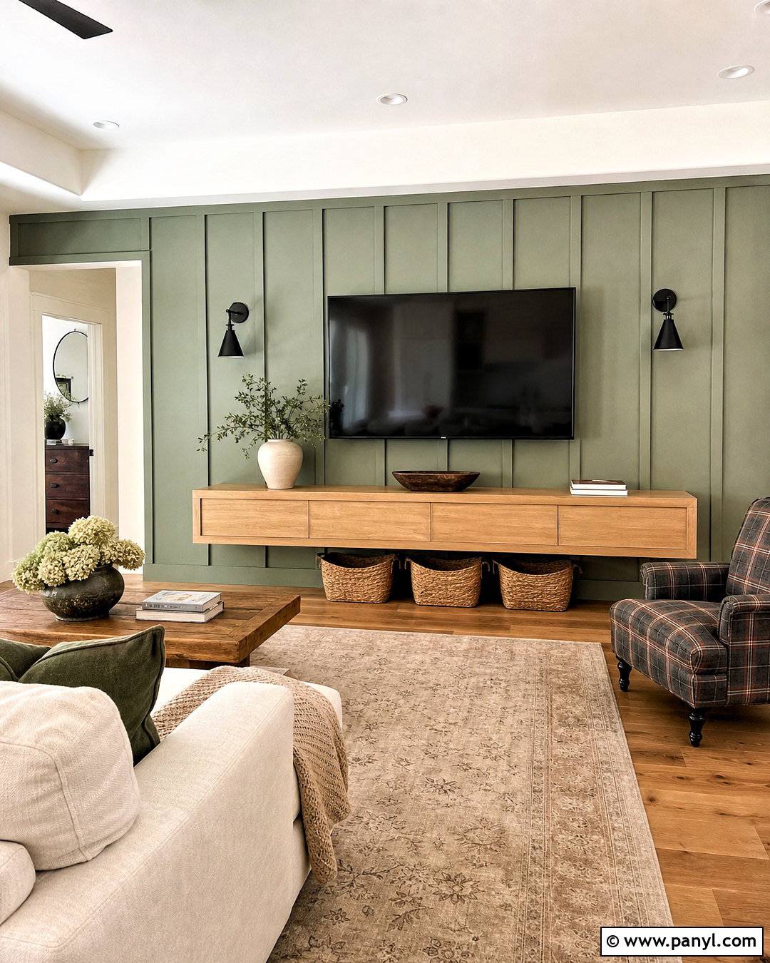 Green Board And Batten TV Wall - 20 green tv wall ideas