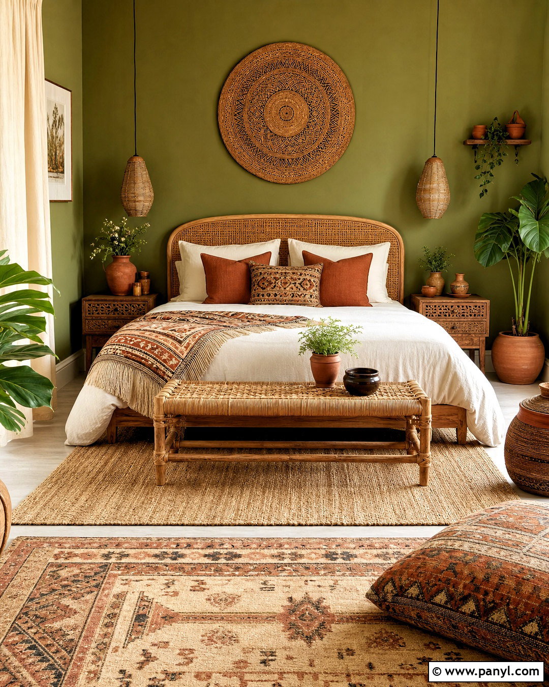 Green Boho Bedroom - 20 green room design ideas